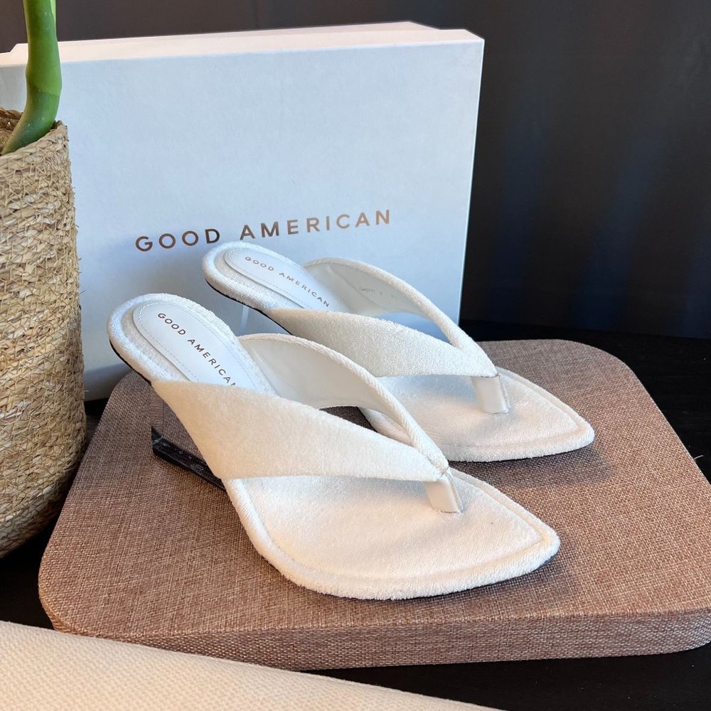 Good American White Terry Thong Wedge Heel SIZE 9.5